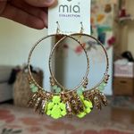 Mia Collection Beaded Gold Green Yellow Large Hoop Cactus Earrings Photo 0