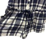 Aerie  Cotton Blue White Flannel Plaid Button Up Long Sleeve Short Romper Large Photo 9