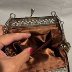 Brown Beaded Clutch Evening Sequin Purse with silver tone art decor frame handle Photo 4