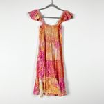 NEW Tiare Hawaii Orange Pink Tie Dye Polka Dot Print Mini Tiered Lace Up Dress Photo 3