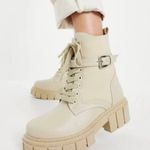 Simmi London  Kai Stone Tan Chunky Combat Boots Lug Sole Buckle Edgy Grunge 9 Photo 1
