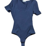 Madewell  Square Neck Ribbed Short Sleeve Blue Bodysuit Medium Photo 0