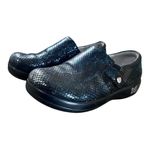 Alegria Kara Leather Blue Snake Skin Mules Womens Size 7.5 Professional Comfort Photo 2