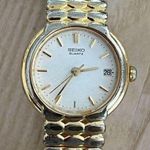 Seiko  Ladies Watch Gold Tone Stretch Bracelet Round White Dial Date Window Photo 2