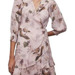 All Saints Ari Peggy Floral Print Blush Long Sleeve Wrap Dress Size 4 NWT Photo 0