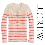J.Crew  Striped Thermal Henley Top Neon Pink & Cream Size Medium Photo 1