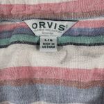 Orvis Shirt Womens Large Linen Blend Striped Button Up Blouse Cap Sleeve Pink Photo 2