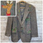 Vintage One Of A Kind Christmas Womens XXL Wool Coat Hand Painted Rudolf Lights Gray Photo 1