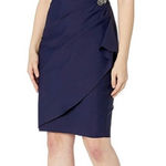 Alex Evenings  Women's‎ Slimming Cocktail Ruched Dress w/ Ruffle, Navy Size 4 Photo 0