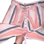 Ann Taylor LOFT Linen Blend Striped Tie Waist Wide Leg Cropped Trousers Pants Small Petite Photo 5