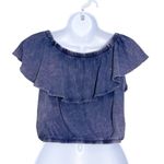 Free People  We The Free Love Letter Off Shoulder Ruffle Top Stone Washed Blue XS Photo 5