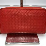 Bottega Veneta  Red/Orange Intrecciato Woven Nappa Leather Zip Around Wallet Photo 1