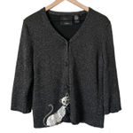 Michael Simon Sequin Embellished Cat Cardigan Sweater Black Metallic Size Medium Photo 0