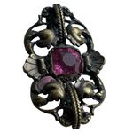 Antique Victorian Paste Brooch Gothic Revival Dark Patina Metal Pink Photo 7