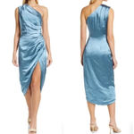 Elliatt Revolve Cassini One-Shoulder Satin Ruched Gown Dress Slit Blue Formal XS Photo 3