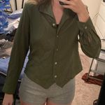 Dress Barn Olive Green Cropped Button Down Photo 0