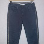 ZARA  Denim Black Wash High Rise Gold Glitter Tuxedo Stripe Skinny Jeans size 8 Photo 2
