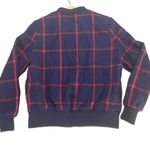 Old Navy  Women's Blue and Red Windowpane Plaid Fleece-Lined Zip-Up Bomber Jacket Photo 1
