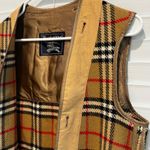 Burberrys Vintage Nova Check Wool Vest Trench Coat Liner Tan Brown Red Black Size M Photo 4