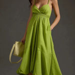 Anthropologie Lime Green Cotton Poplin Midi Bubble Hem Dress Photo 0