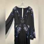 Free People Gypsy Rose Jumpsuit Floral Embroidered Black Size 6 Wide Leg Photo 2