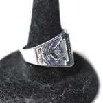 Trendy Silver Tone Engraved Peacock Wide Band Marijuana Inlay Size 10 Retro Ring Photo 2