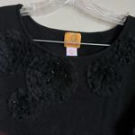 Ruby Rd Black Thick Knit Tulle Floral Accent Top Photo 3