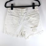 ZARA Womens Denim Shorts Distressed Destroyed Button Fly Fringe White 8 Photo 1