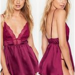 Victoria's Secret VS Womens Coquette Lace Slip Babydoll Dress Chemise Size S Wine Photo 1