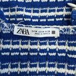 ZARA Knit Crop Top Medium Blue White Striped Sleeveless Tank Cami Festival Retro Photo 1