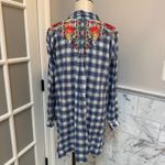 Johnny Was  Plaid Blue Floral Button Down Tunic Dress Boho EUC Large Photo 4