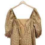 Storia  Puff Sleeve Mini Babydoll Dress Tan Floral Textured Square Neck Sz Small Photo 6