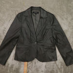 Kasper Dark Grey Leather One Button Blazer Women's size Large Office Classic Gray Photo 0