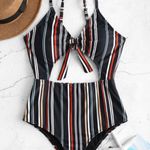 Zaful Pinstripe One Piece Swimsuit Photo 3