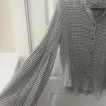 Madewell  Women's Size S Black White Bell-Sleeve Button-Down Shirt in Windowpane Photo 2