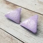 Vintage Clip On Earrings 1 & 1/8" Light Purple Hammered Pattern Triangle Photo 7