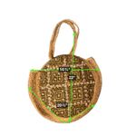Philia & Agape Round Jute Bag Shells Woven Geometric Pattern Top Handle Green Photo 1