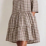 Apiece Apart  Maurino Drop Waist Mini Dress – Walnut Check – XS Photo 0