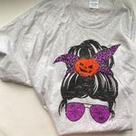 Halloween leopard pumpkin spider spooky girl graphic print t Photo 0