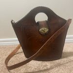 Vintage Hand Tooled Leather Purse Shoulder Strap Bucket Name Shirley Turn Lock Brown Photo 11