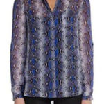 Diane Von Furstenberg  Blue Snake Print Lorelei Shirt 100% Silk Size 4 Women's Photo 0
