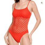 Carmen Marc Valvo Red Orange Persimmon Crochet One Piece Swimsuit 14 NWT Photo 9