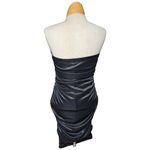 Vtg Y2K Taboo Black Shiny Stretch Fabric Ruched Rosette Trim Strapless Dress M Size M Photo 2