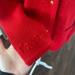 Chunky Vintage Bright Red Flower Floral Embroidered Knit Button Up Cardigan M Size M Photo 5