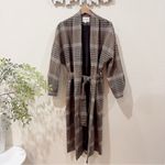J.ING Jing Brown Plaid Checker Print Coat Jacket with Tie Size Large NWT Photo 1