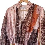 ZARA  Boho Patchwork Print Smocked Peasant Blouse Top Small‎ Photo 4