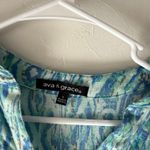 Ava & Grace Size Small Blue Green‎ Ikat Artsy Art Funky Rayon Roll Tab Blouse Photo 6