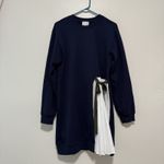 Tanya Taylor  Callie French Terry Sweater Pleated Side Skirt Navy Blue Dress‎ Photo 3