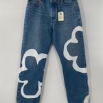 Levi's NEW  501 Crop Paint Number Flower Wavy Lined Straight Denim Blue Jeans 24 Photo 2