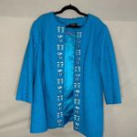 Talbots Woman Blue Fish Embroidered Embellished Open Jacket Plus size Petite 22W Photo 1